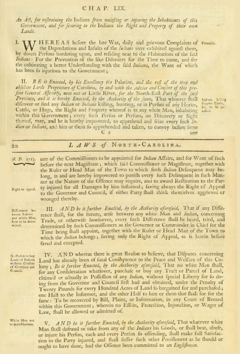 1715 An Act for refraining the Indians from molesting or injuring the ...