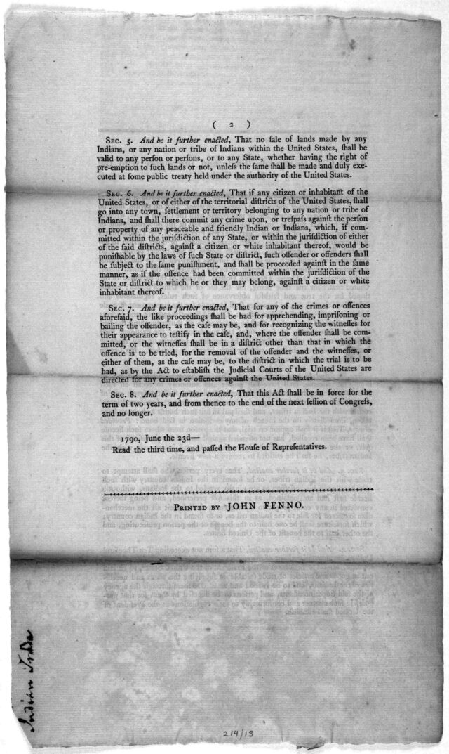 1790 An Act To Regulate Trade And Intercourse With The Indian Tribes ...