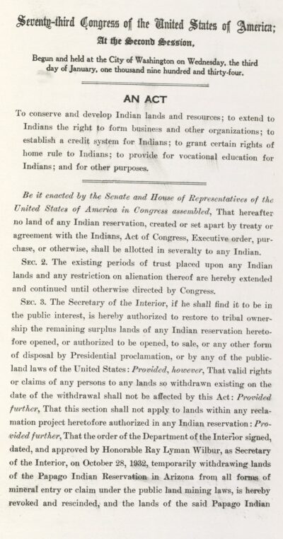 The Indian Reorganization Act – Meherrin Indian Nation