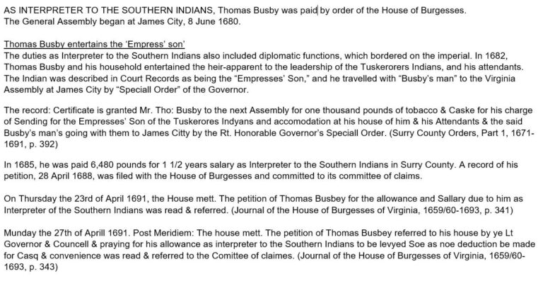 Thomas Busby, serving as interpreter from 1677-1691 - Meherrin Indian ...